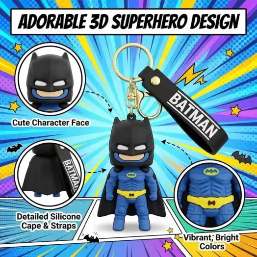 Batman Keychain 3D -Cartoon Keyring Gift for Boys - fluffies
