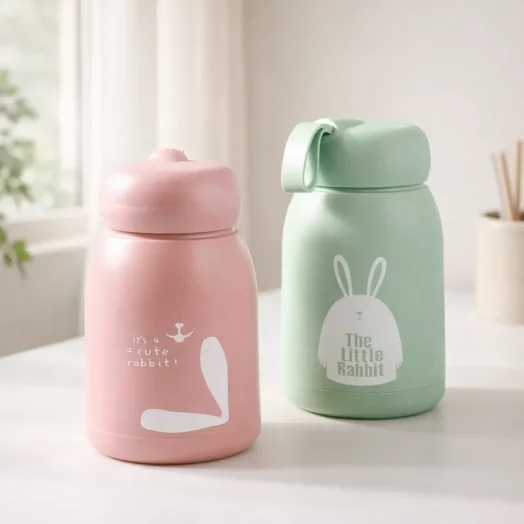 2-Pack 350ml Rabbit Print Glass Water Bottles - fluffies