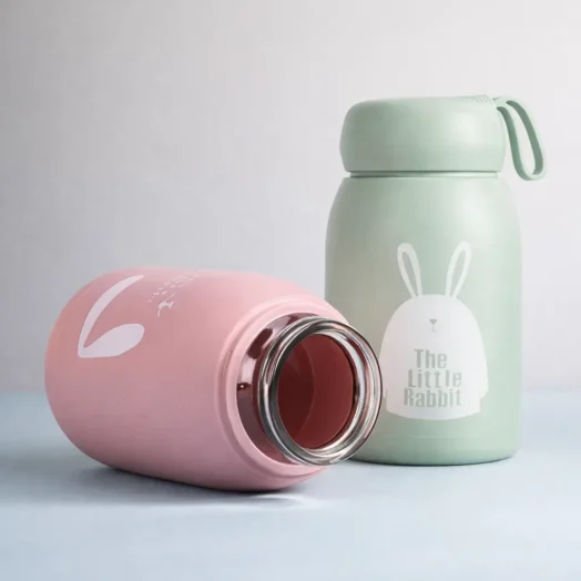 2-Pack 350ml Rabbit Print Glass Water Bottles - fluffies