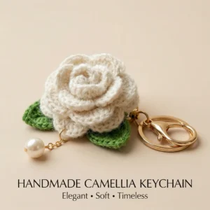 Handmade Crochet Camellia Flower Keychain Gift