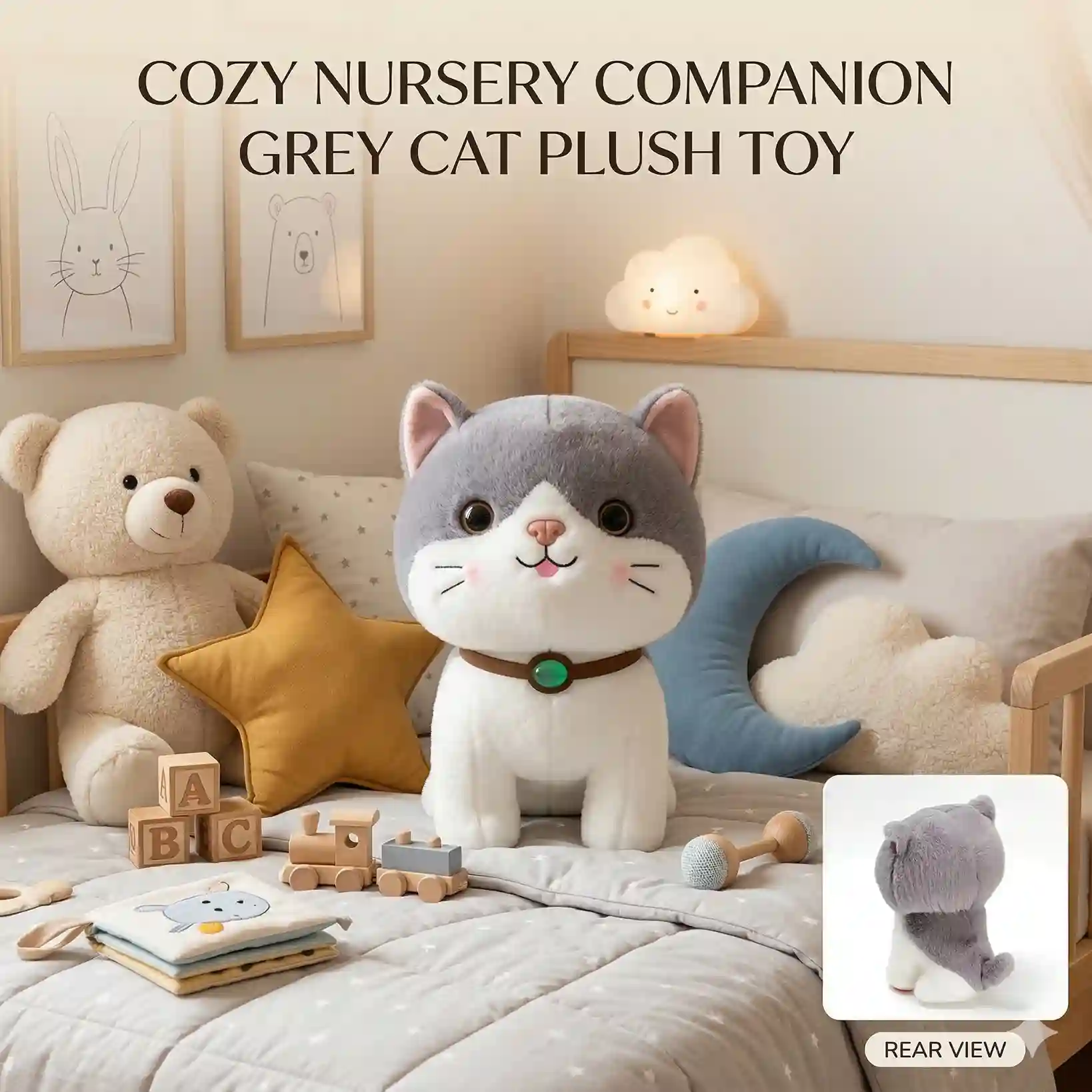 Grey Cat Soft Toy 25cm Cute Plush Stuffed Toy