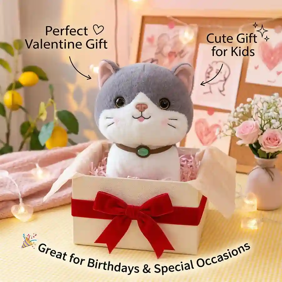 Grey Cat Soft Toy 25cm Cute Plush Stuffed Toy