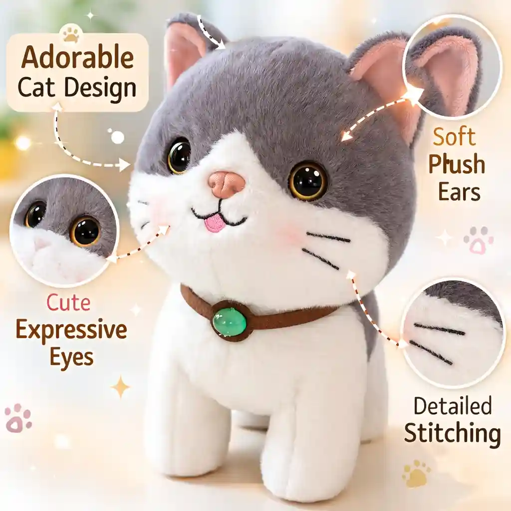 Grey Cat Soft Toy 25cm Cute Plush Stuffed Toy
