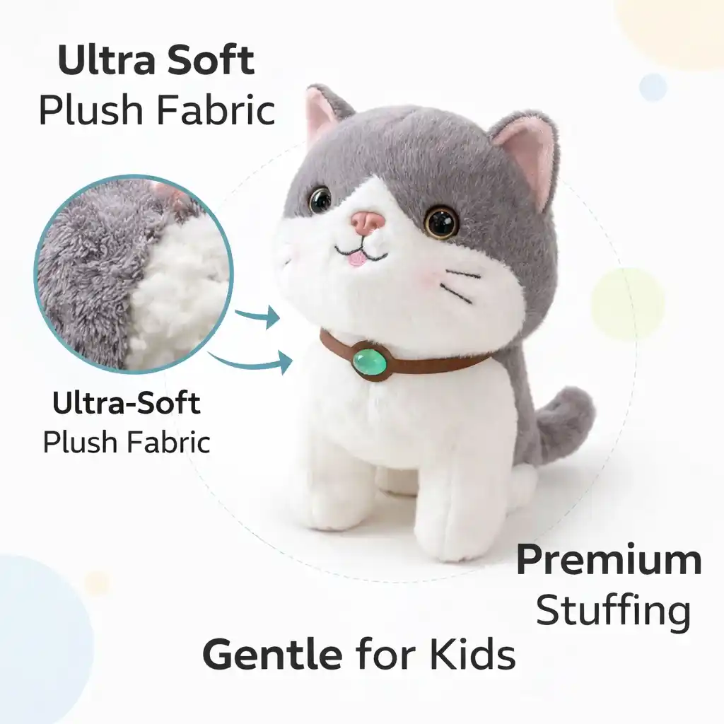 Grey Cat Soft Toy 25cm Cute Plush Stuffed Toy