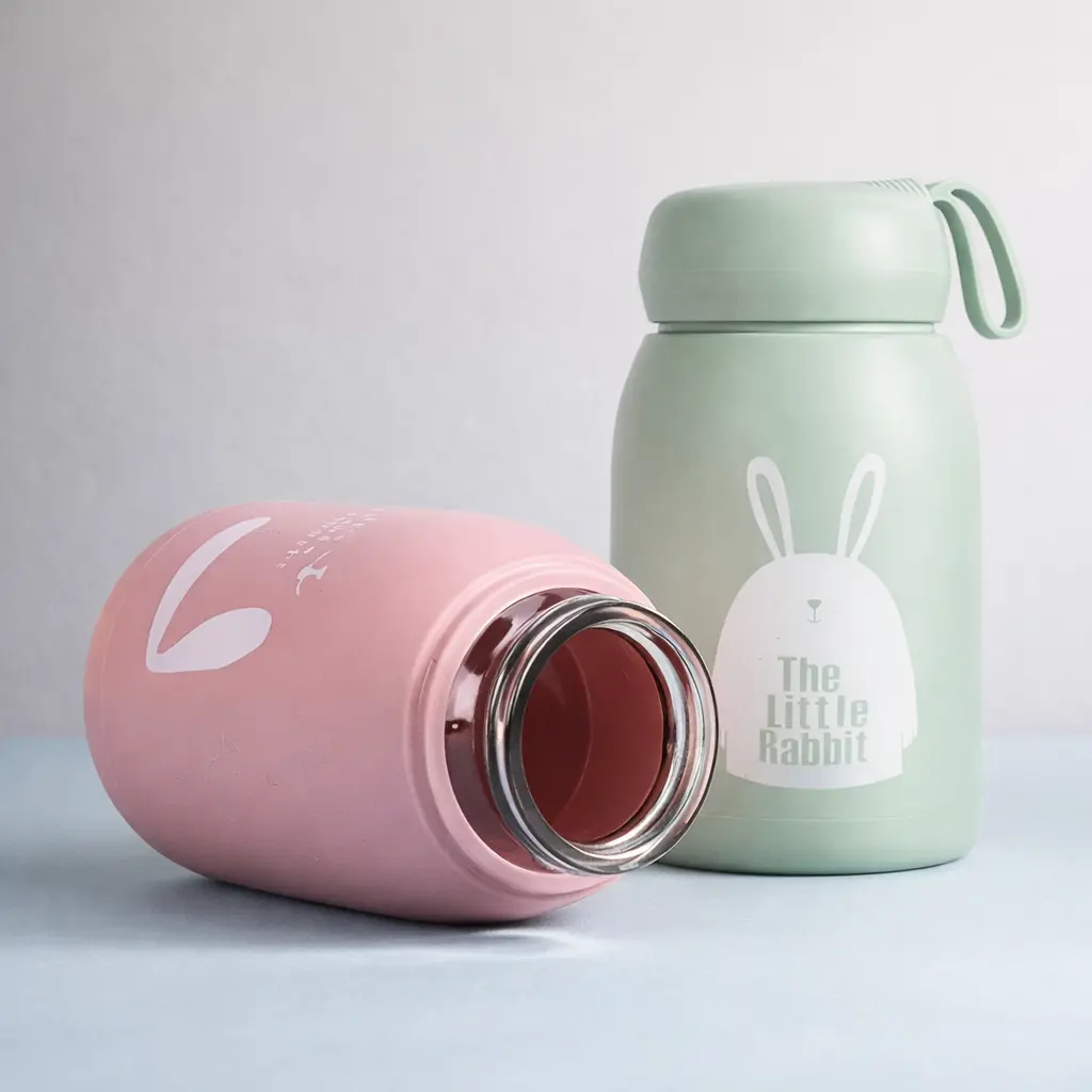 2-Pack 350ml Rabbit Print Glass Water Bottles - Image 2