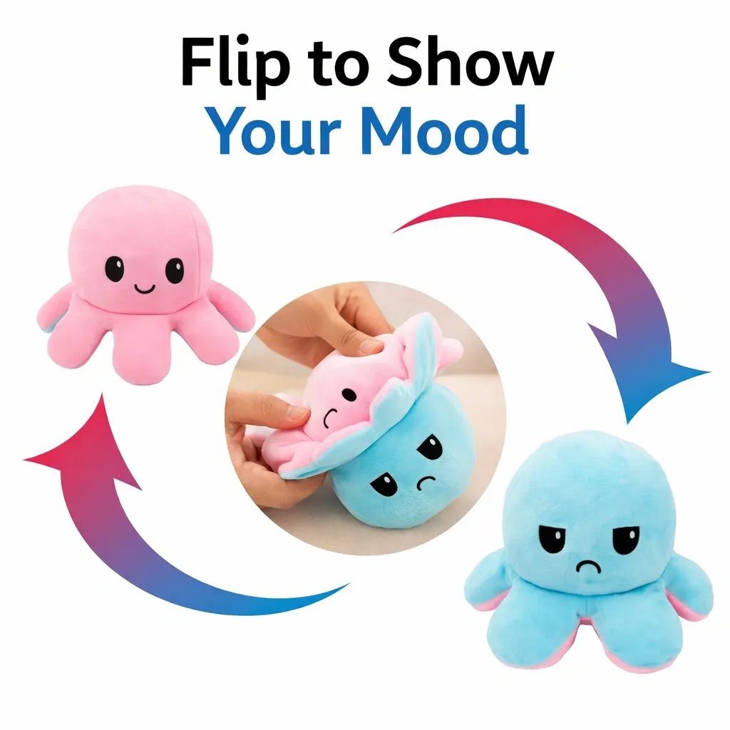 Reversible Cuddly Octopus Plush Toy 25cm for Kids