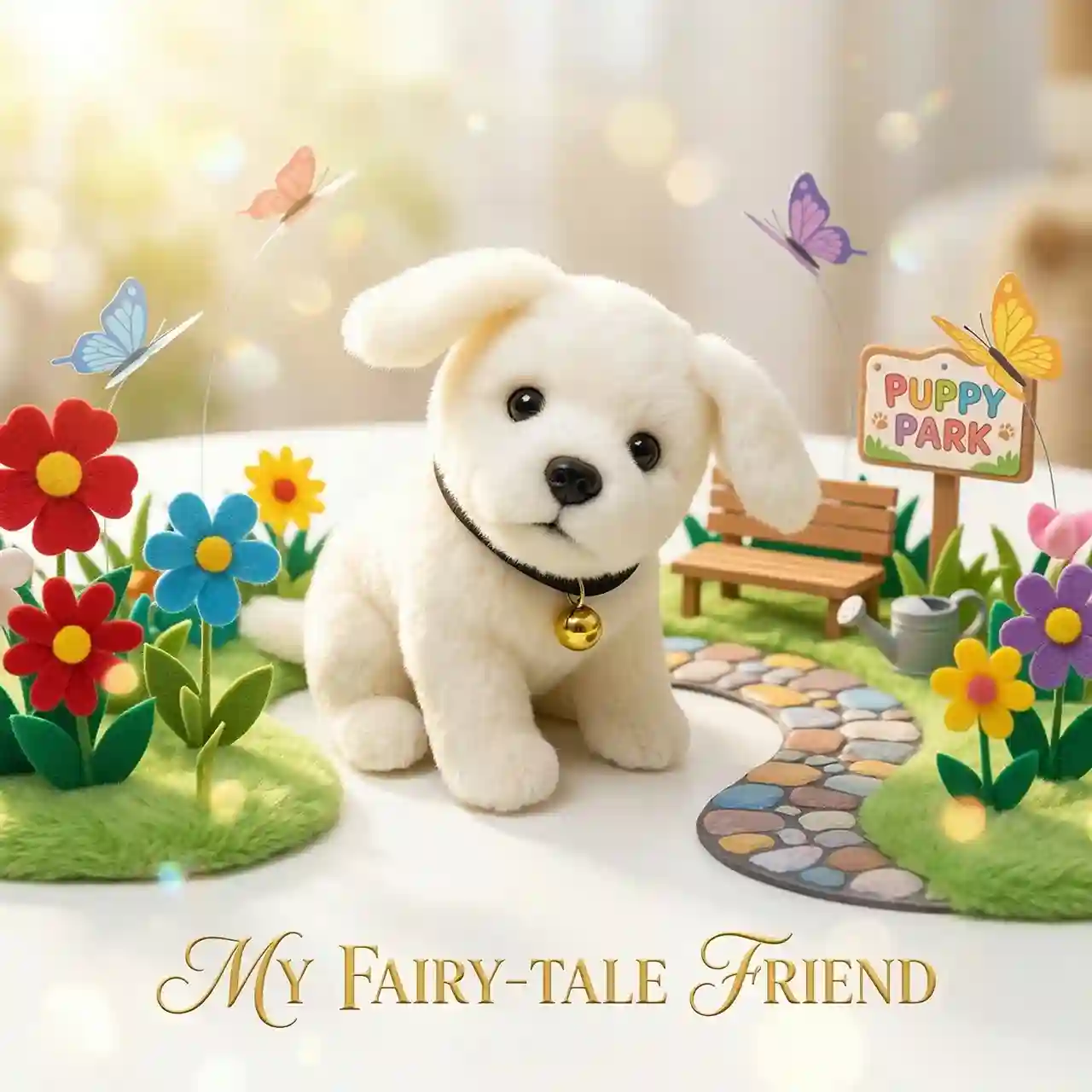White Puppy with Bell Collar Plush Toy for Kids