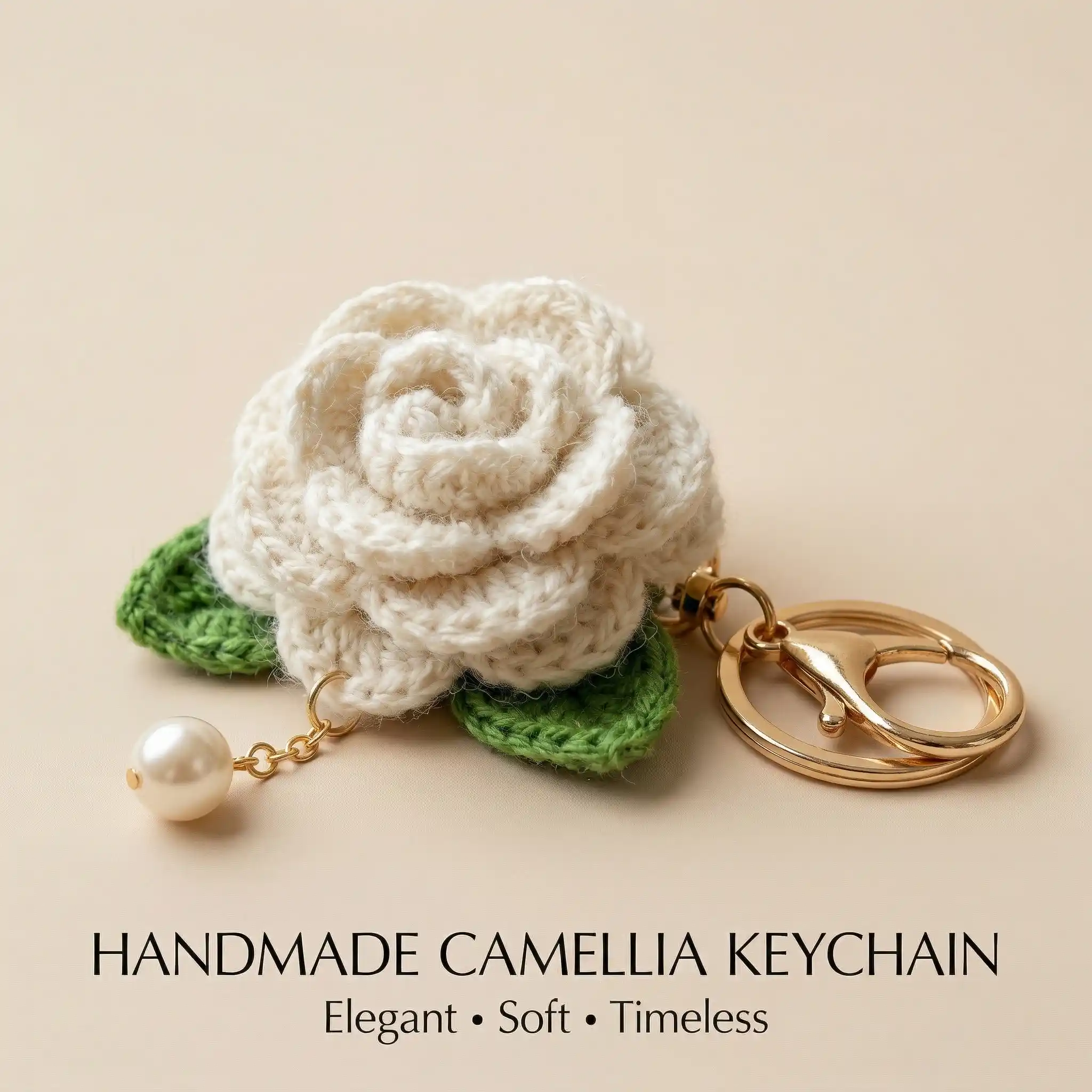 Handmade Crochet Camellia Flower Keychain Gift